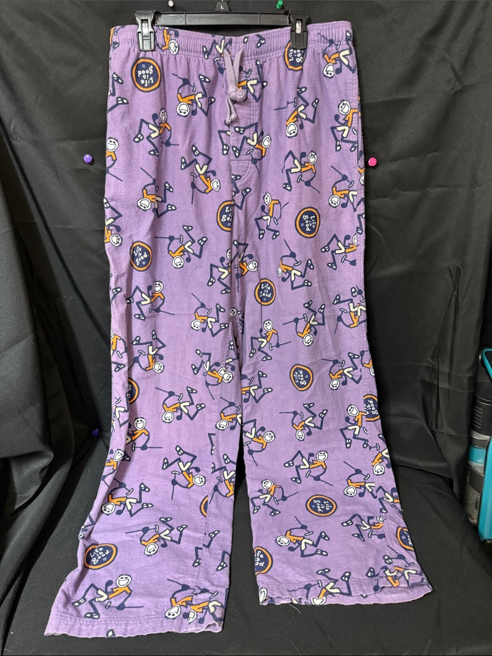 Life Is Good Purple Men's Pajama Bottoms with Skate Character Print